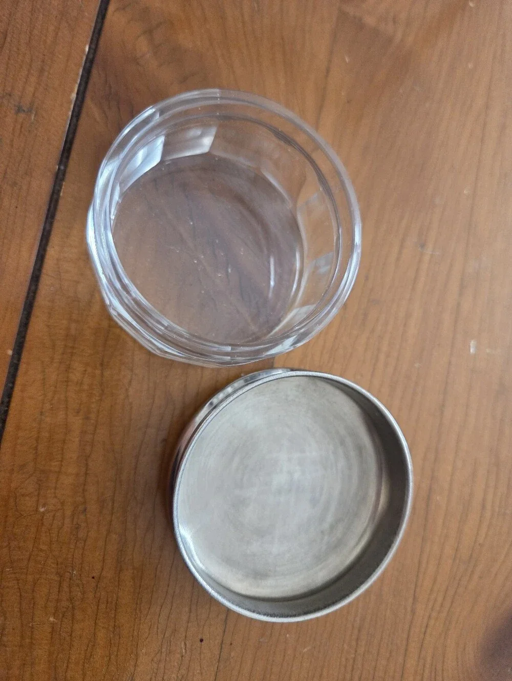 Art Nouveau French Pill Container Pressed Glass With Silver Lid